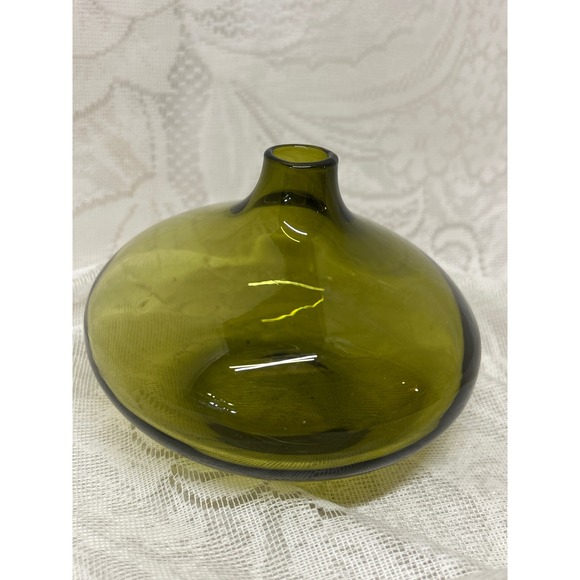 Empoli Other - Empoli Italian Squat Bud Vase MCM Olive Green Hand Blown Glass Vintage